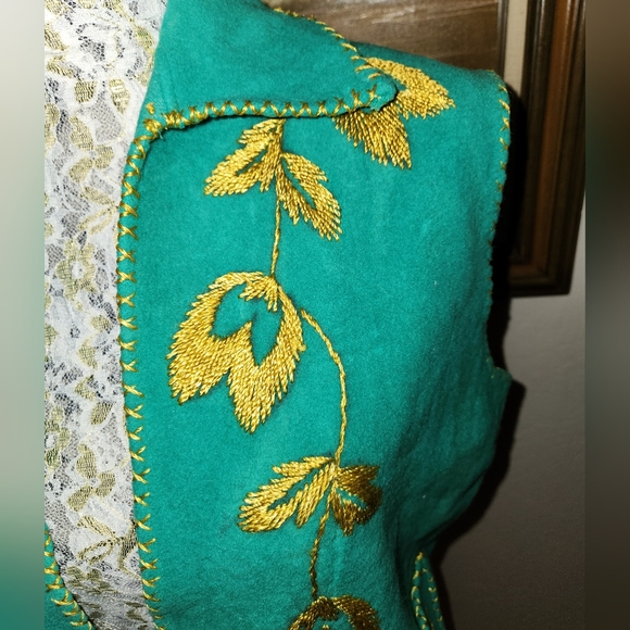 Vintage 1970s Golden Silk Thread Embroidered Wool Vest - Picture 9 of 14